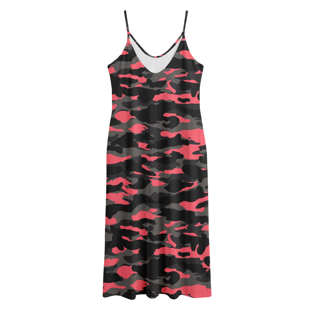 Black And Pink Camouflage Print Jersey Midi Cami Dress
