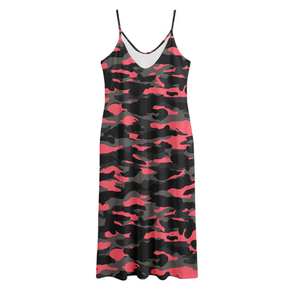 Black And Pink Camouflage Print Jersey Midi Cami Dress