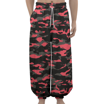Black And Pink Camouflage Print Lantern Pants