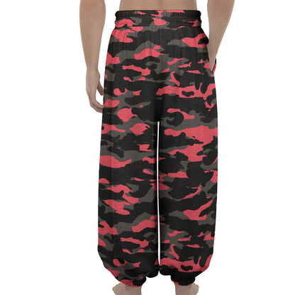 Black And Pink Camouflage Print Lantern Pants