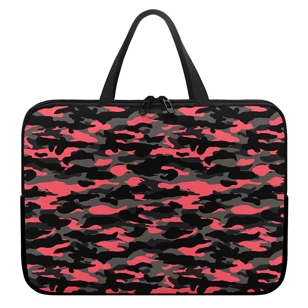 Black And Pink Camouflage Print Laptop Sleeve With Handle