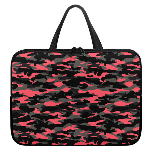 Black And Pink Camouflage Print Laptop Sleeve With Handle