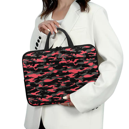 Black And Pink Camouflage Print Laptop Sleeve With Handle