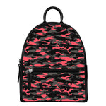 Black And Pink Camouflage Print Leather Backpack