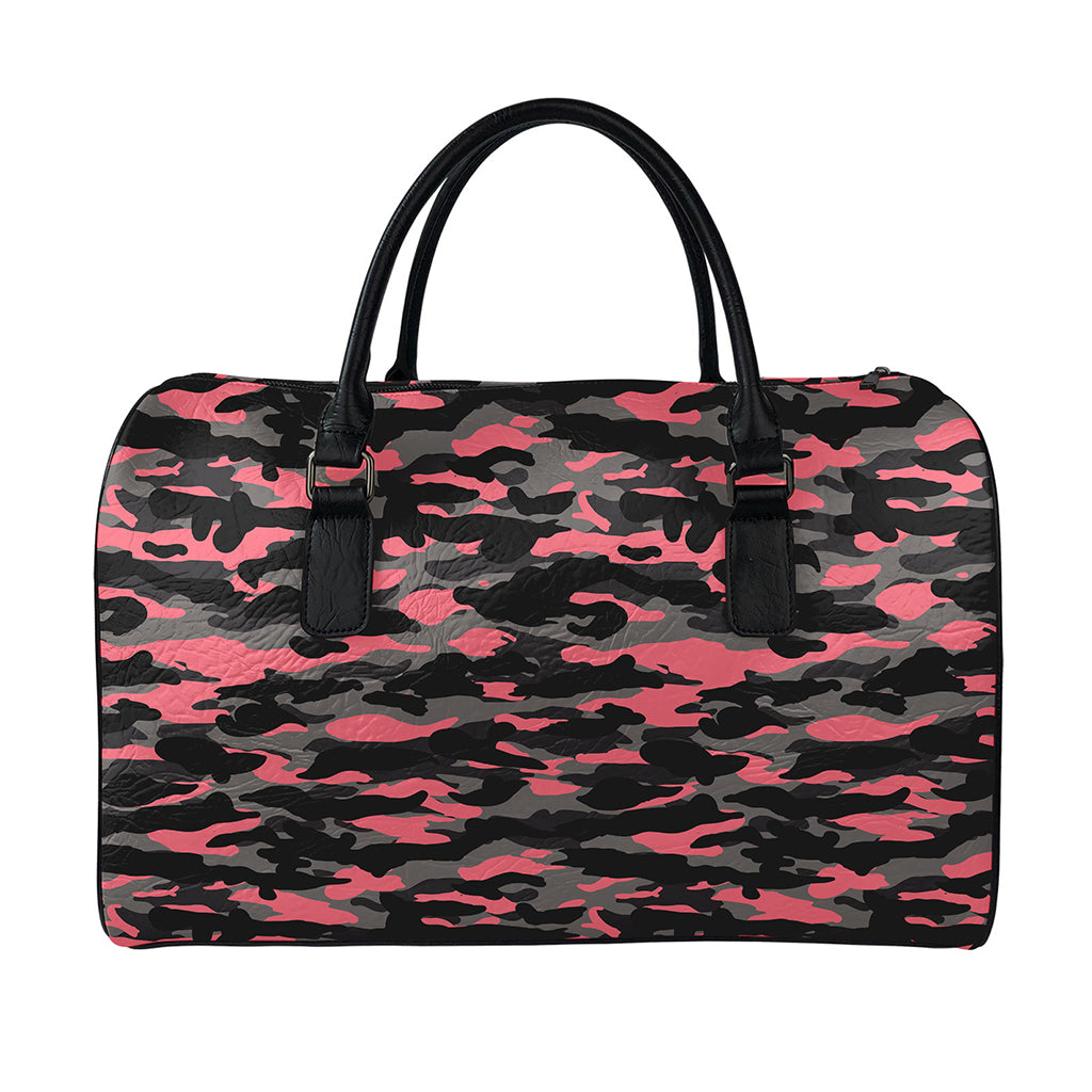 Black And Pink Camouflage Print Leather Duffle Bag