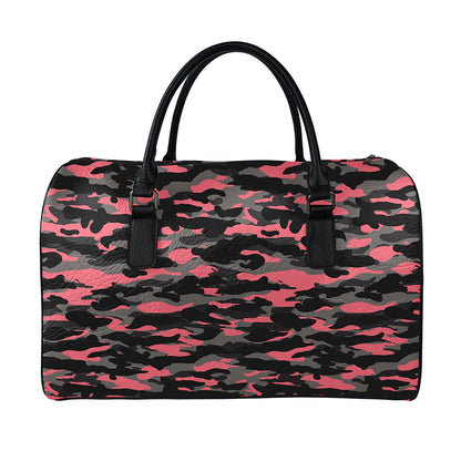 Black And Pink Camouflage Print Leather Duffle Bag