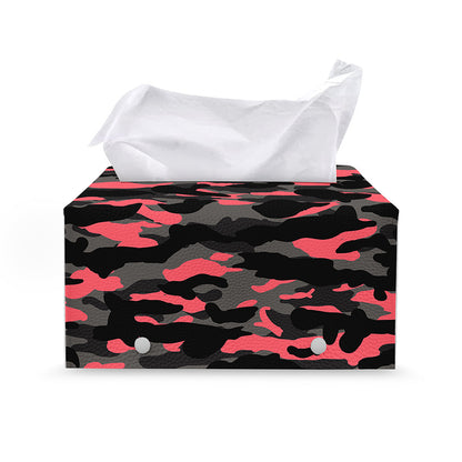 Black And Pink Camouflage Print Leather Tissue Box Cover