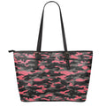 Black And Pink Camouflage Print Leather Tote Bag With Zipper