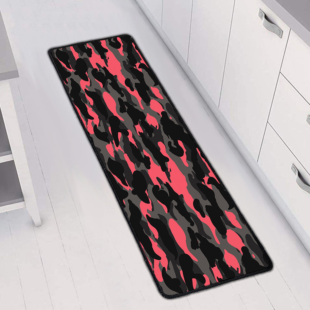 Black And Pink Camouflage Print Long Kitchen Mat