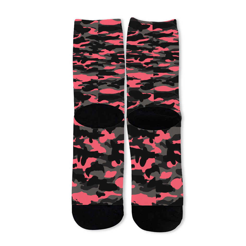 Black And Pink Camouflage Print Long Socks