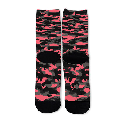 Black And Pink Camouflage Print Long Socks