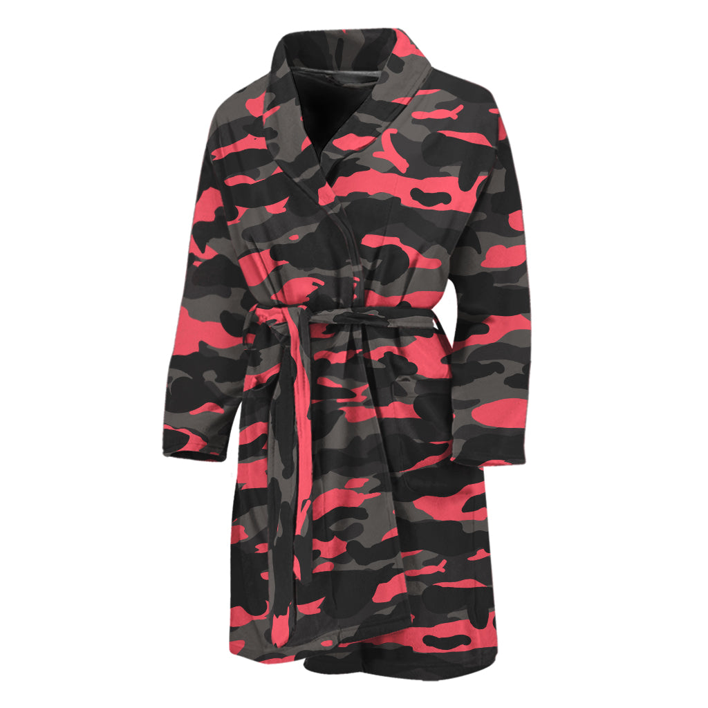 Black And Pink Camouflage Print Men's Bathrobe