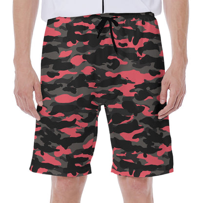 Black And Pink Camouflage Print Men's Beach Shorts