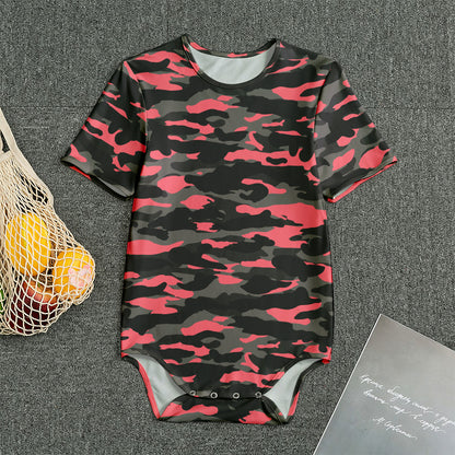 Black And Pink Camouflage Print Men's Bodysuit