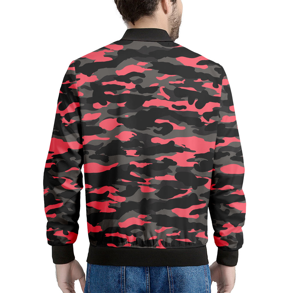 Black And Pink Camouflage Print Men's Bomber Jacket