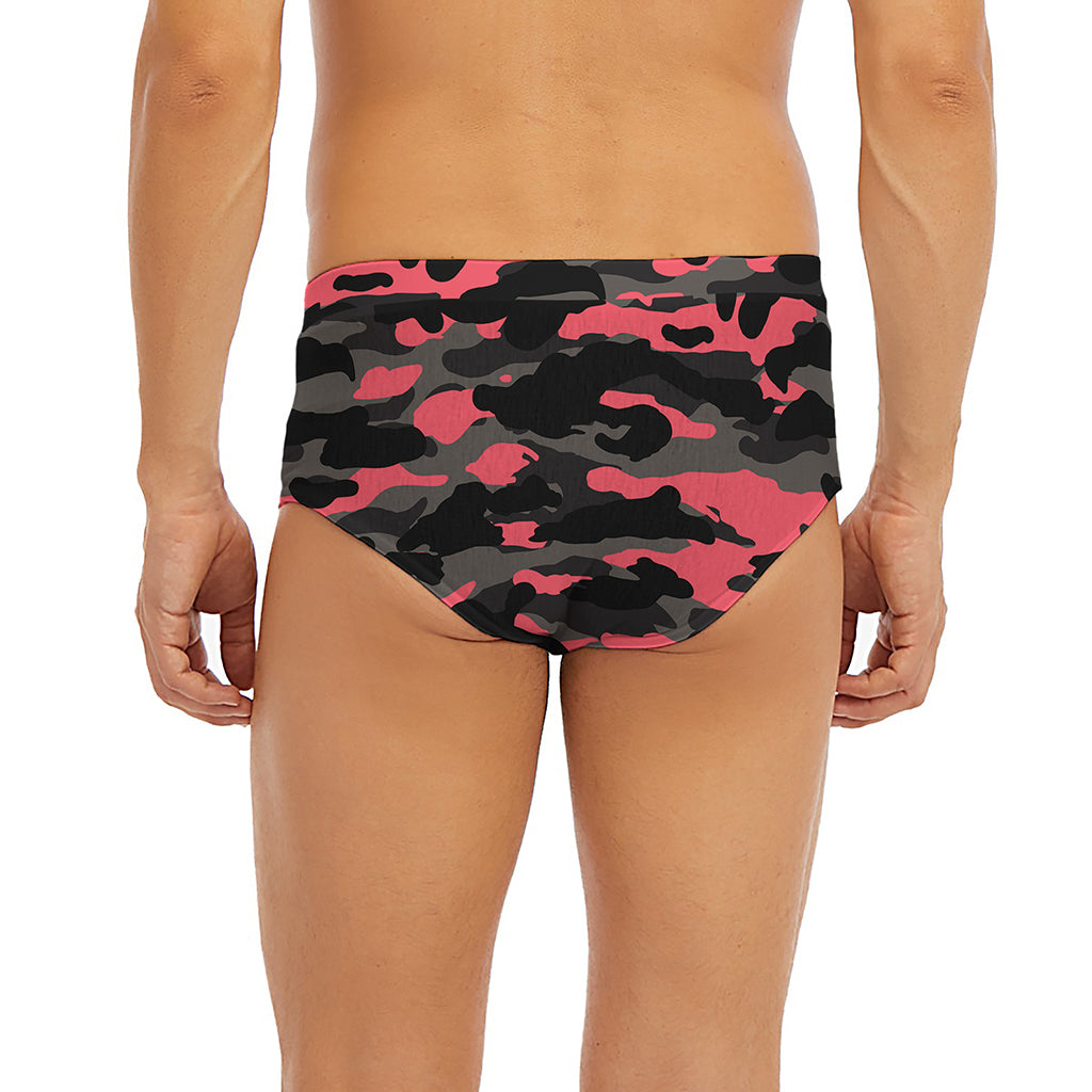 Black And Pink Camouflage Print Men's Briefs