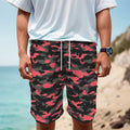 Black And Pink Camouflage Print Men's Cargo Shorts