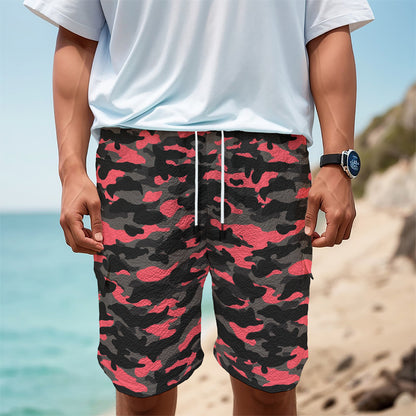 Black And Pink Camouflage Print Men's Cargo Shorts