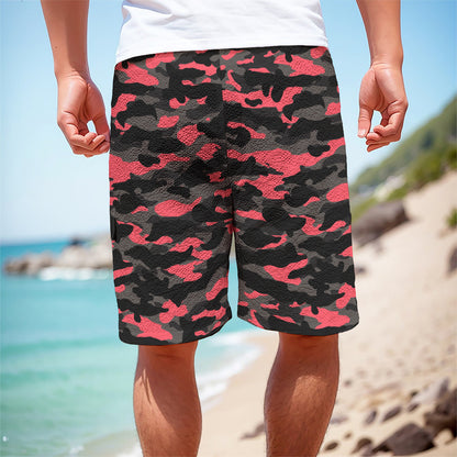 Black And Pink Camouflage Print Men's Cargo Shorts