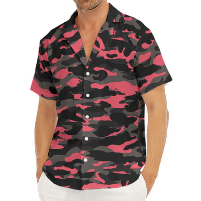 Black And Pink Camouflage Print Men's Deep V-Neck Shirt