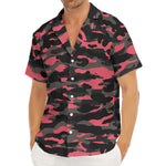 Black And Pink Camouflage Print Men's Deep V-Neck Shirt