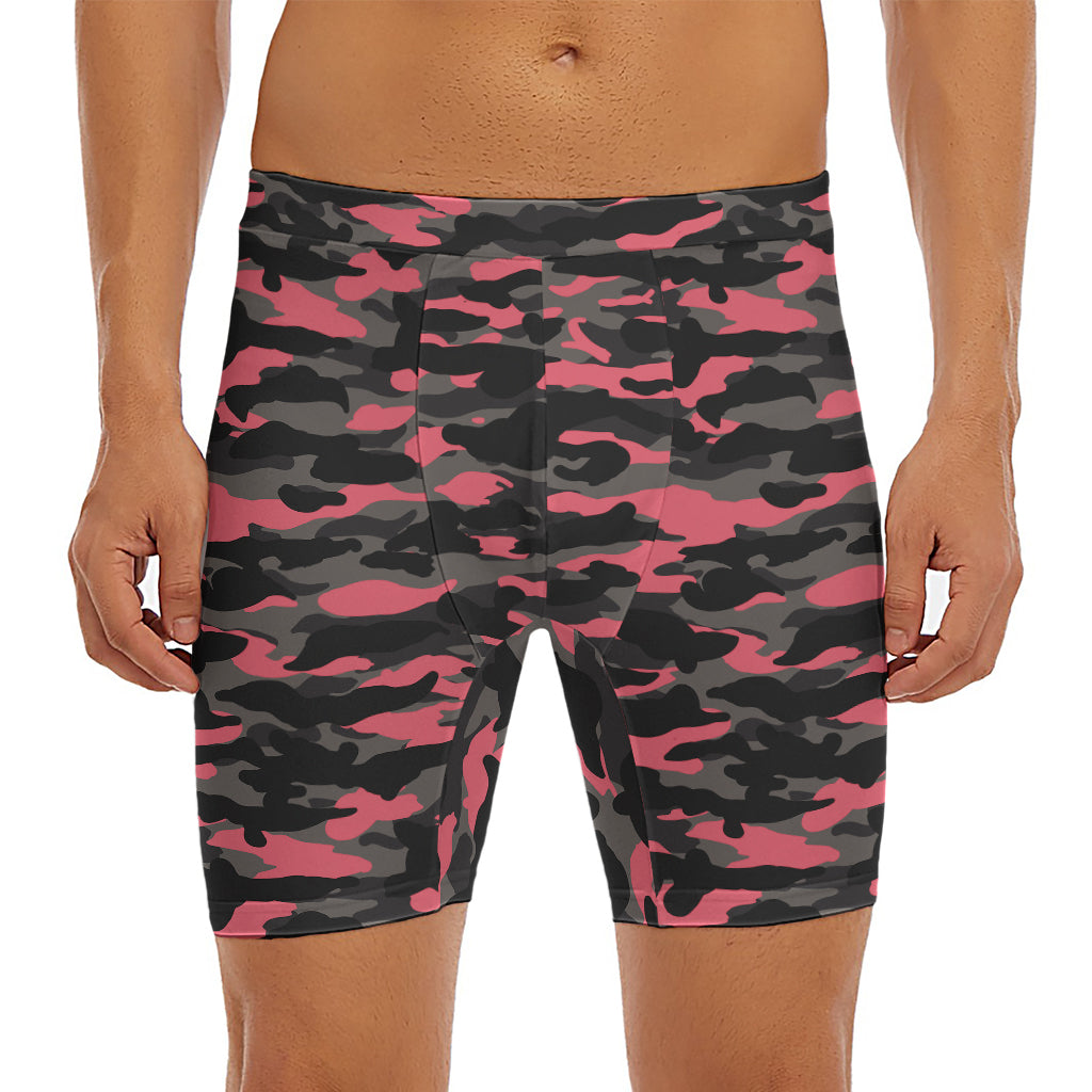 Black And Pink Camouflage Print Men's Long Boxer Briefs