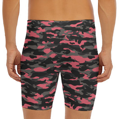 Black And Pink Camouflage Print Men's Long Boxer Briefs
