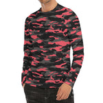 Black And Pink Camouflage Print Men's Long Sleeve Rash Guard
