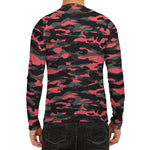 Black And Pink Camouflage Print Men's Long Sleeve Rash Guard