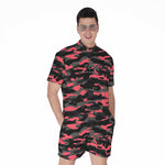 Black And Pink Camouflage Print Men's Rompers