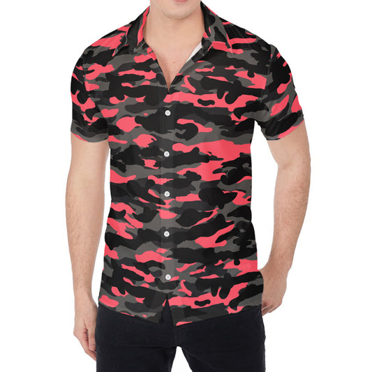 Black And Pink Camouflage Print Men's Shirt