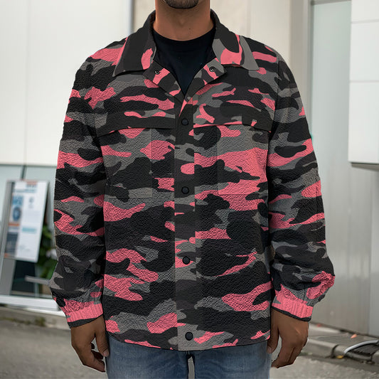 Black And Pink Camouflage Print Men's Shirt Jacket
