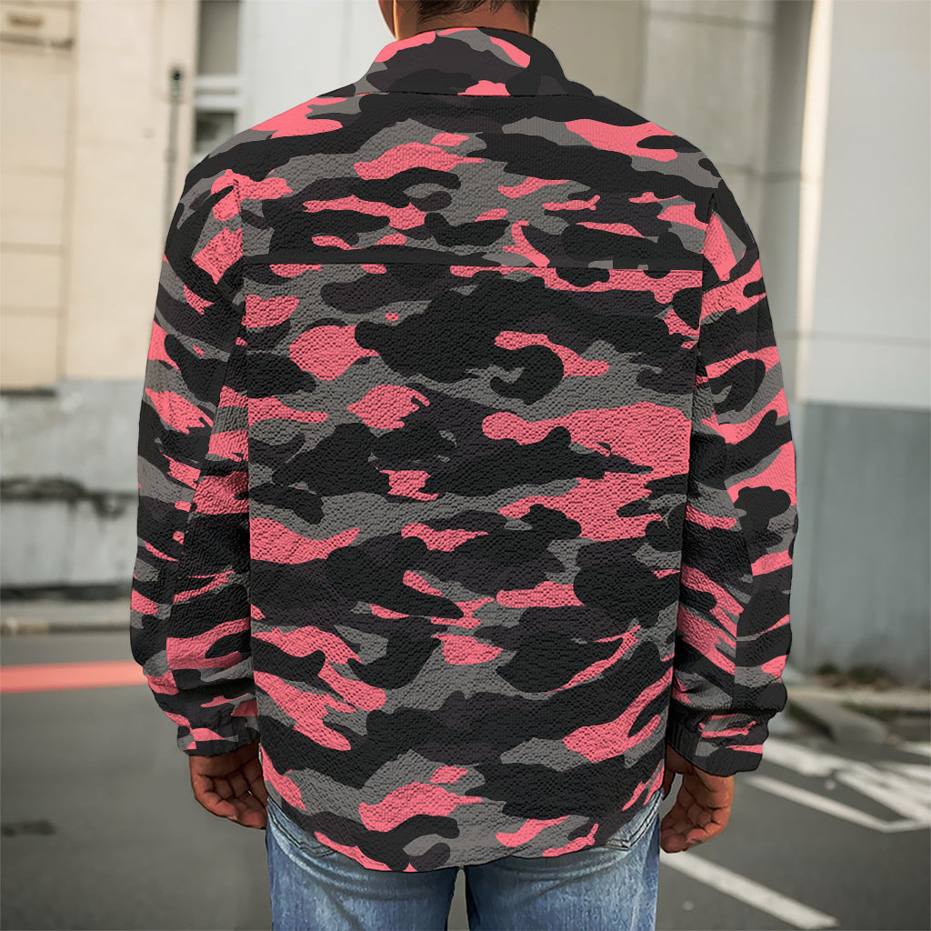 Black And Pink Camouflage Print Men's Shirt Jacket