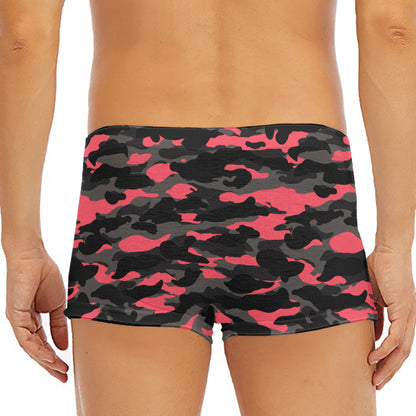 Black And Pink Camouflage Print Men's Short Boxer Briefs