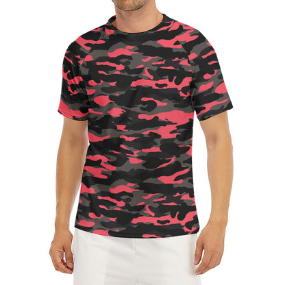Black And Pink Camouflage Print Men's Short Sleeve Rash Guard