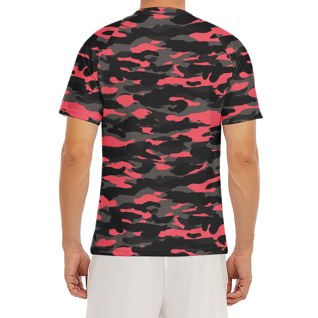 Black And Pink Camouflage Print Men's Short Sleeve Rash Guard