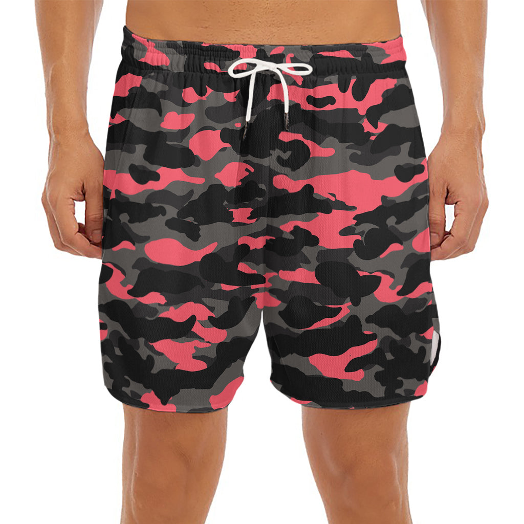 Black And Pink Camouflage Print Men's Split Running Shorts