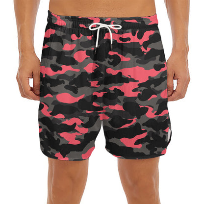Black And Pink Camouflage Print Men's Split Running Shorts
