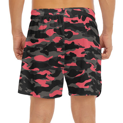 Black And Pink Camouflage Print Men's Split Running Shorts
