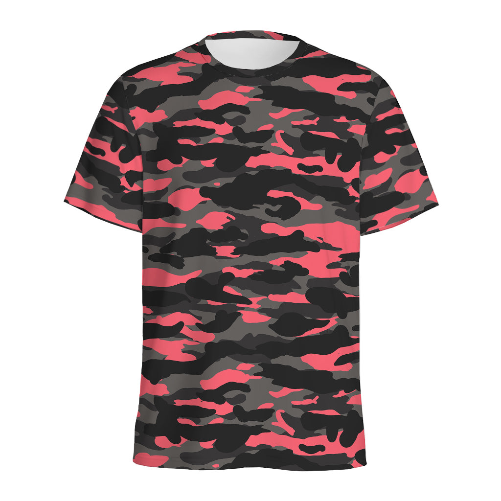 Black And Pink Camouflage Print Men's Sports T-Shirt