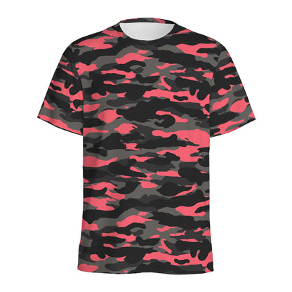 Black And Pink Camouflage Print Men's Sports T-Shirt