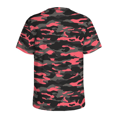 Black And Pink Camouflage Print Men's Sports T-Shirt