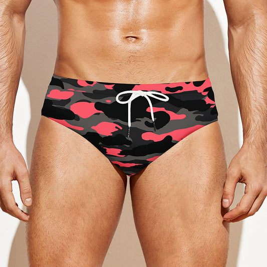 Black And Pink Camouflage Print Men's Swim Briefs