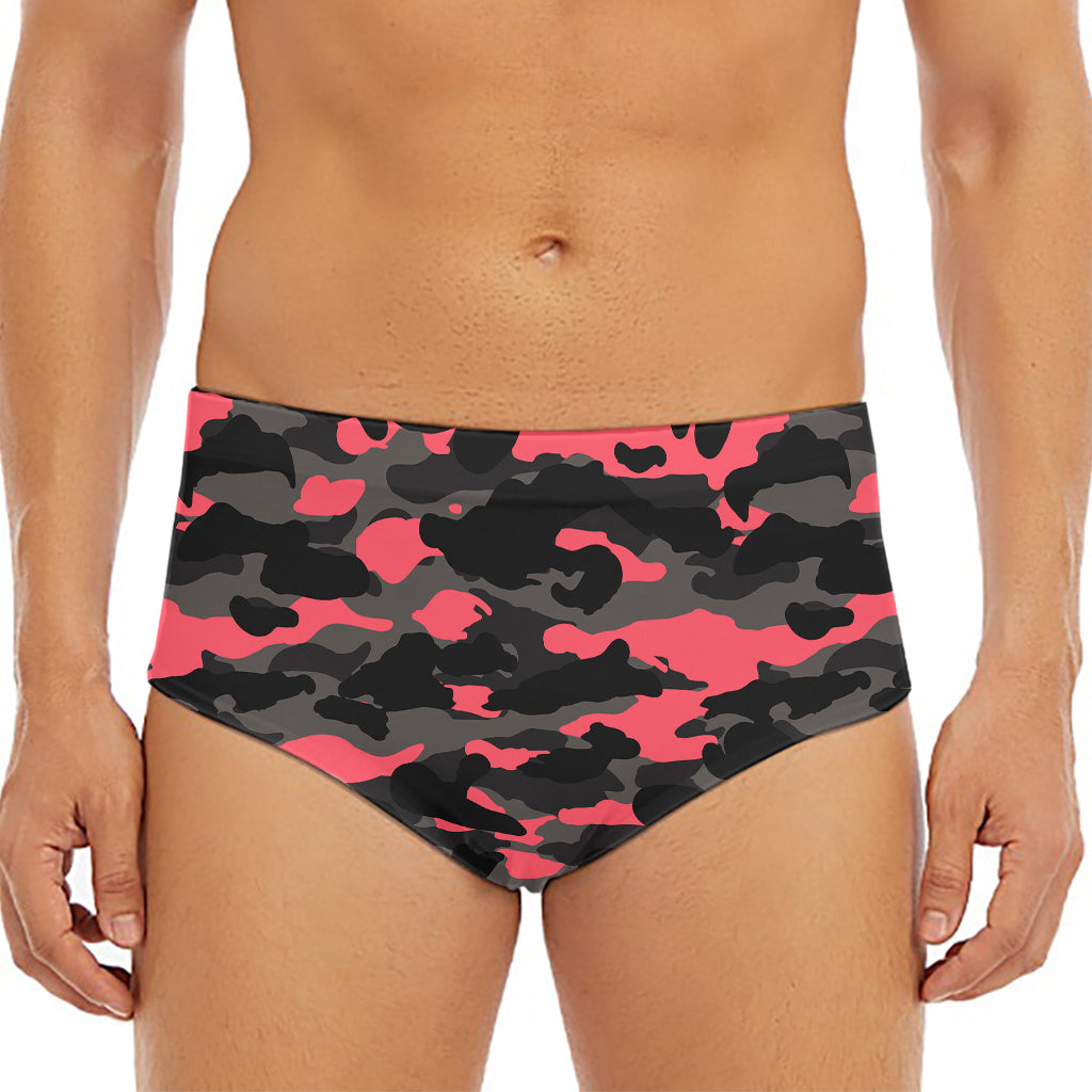 Black And Pink Camouflage Print Men's Triangle Swim Briefs