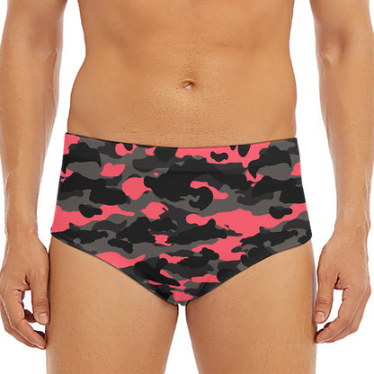 Black And Pink Camouflage Print Men's Triangle Swim Briefs