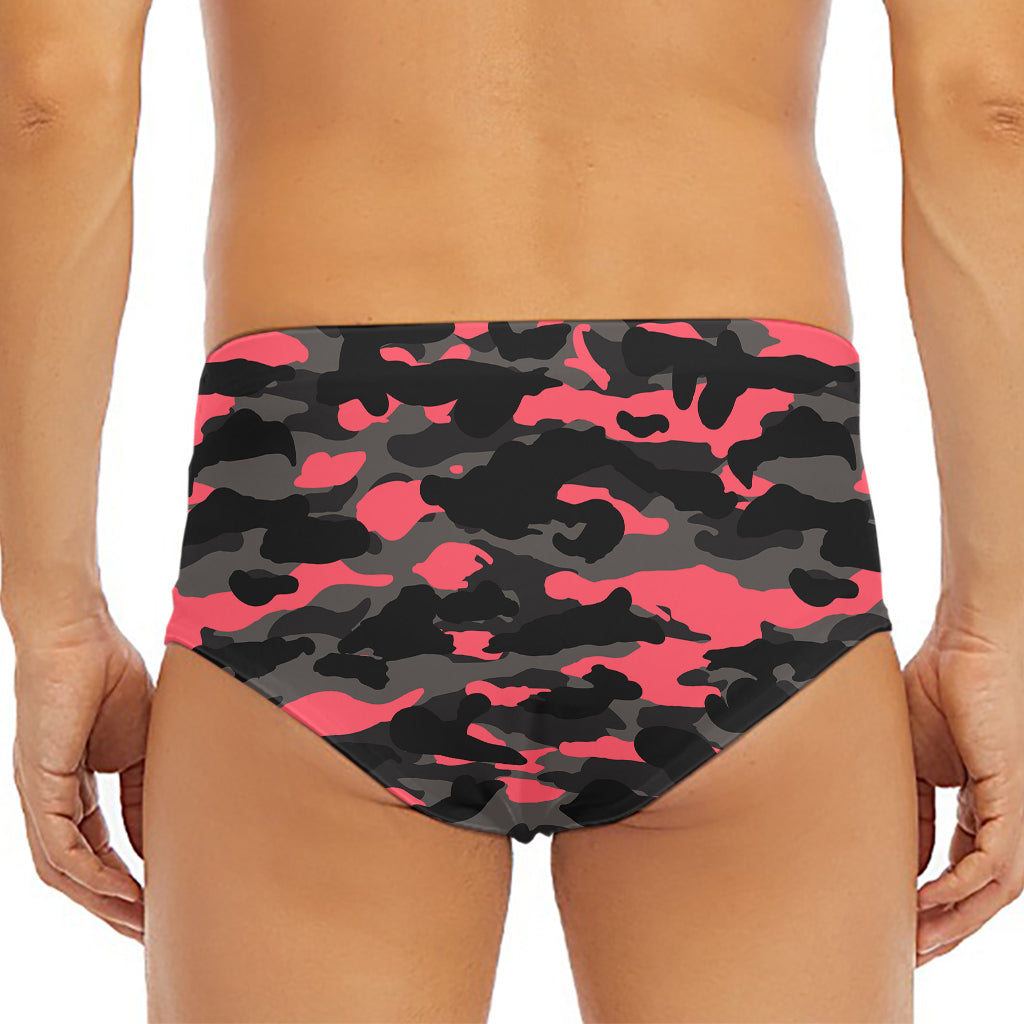Black And Pink Camouflage Print Men's Triangle Swim Briefs