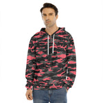 Black And Pink Camouflage Print Men's Velvet Pullover Hoodie