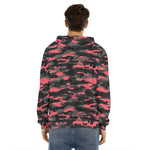 Black And Pink Camouflage Print Men's Velvet Pullover Hoodie