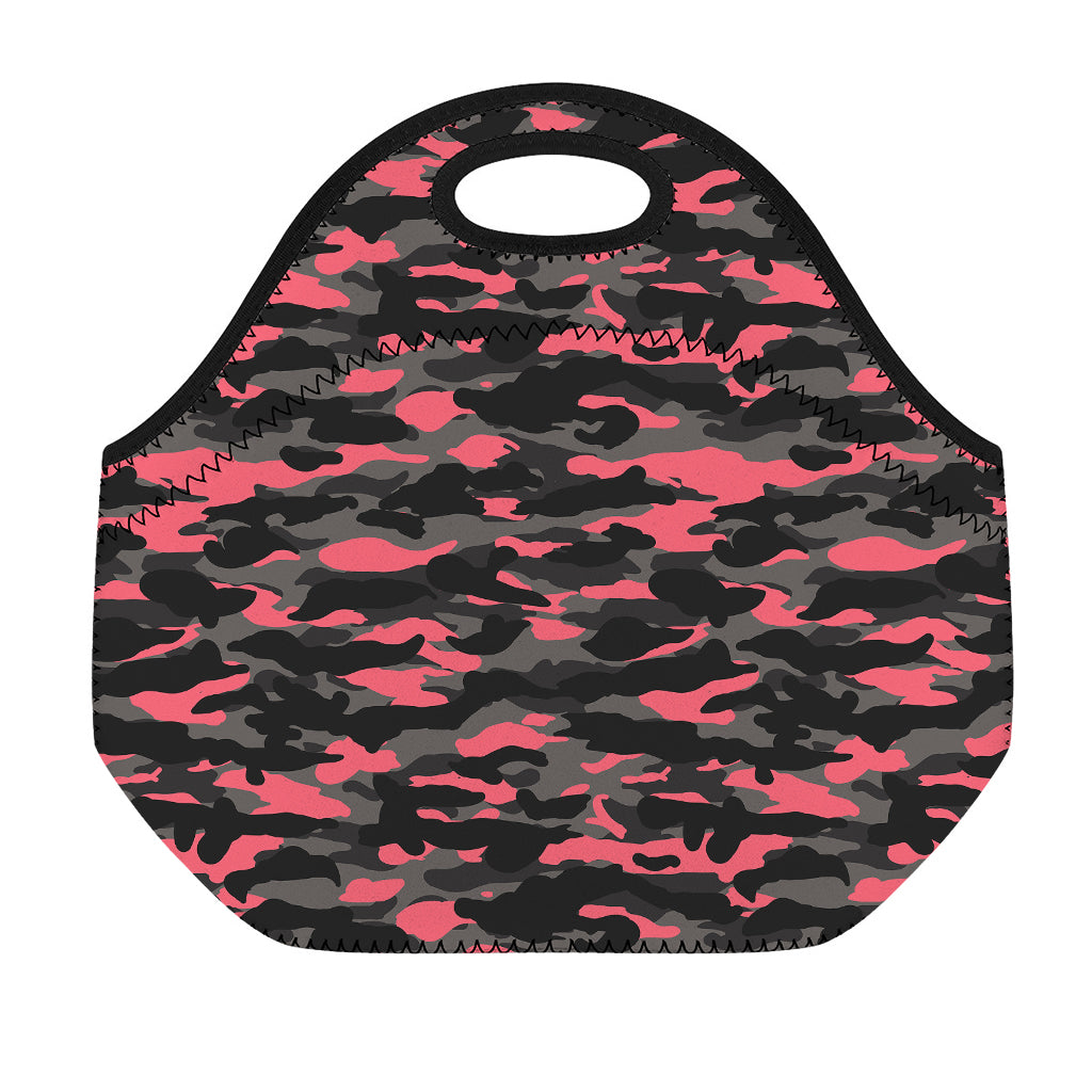 Black And Pink Camouflage Print Neoprene Lunch Bag