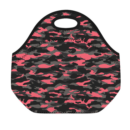 Black And Pink Camouflage Print Neoprene Lunch Bag